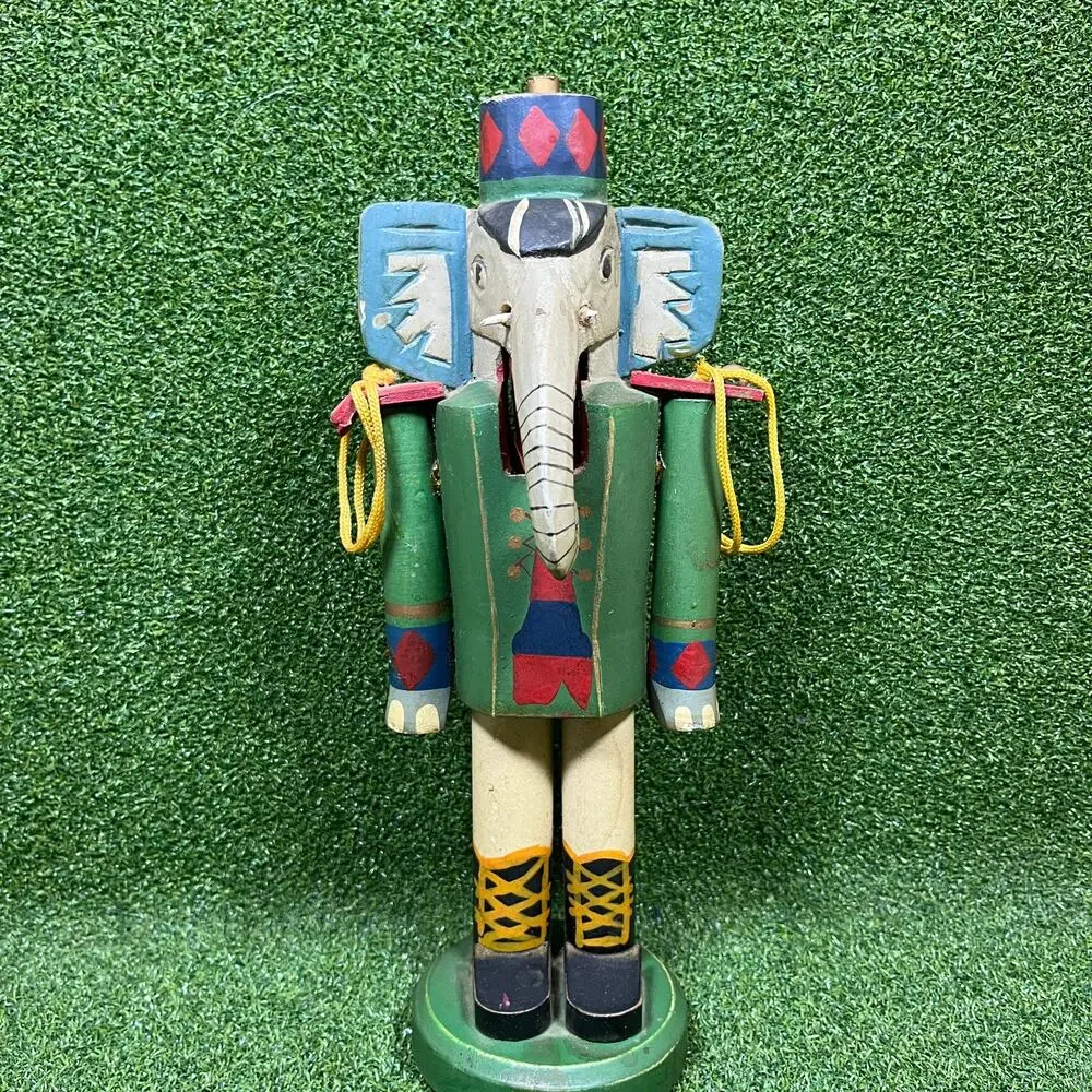 Vintage Wood Animal Nutcracker Set 3 Elephant Zebra Horse Soldier Folk Art
